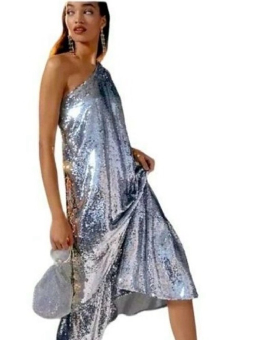 Anthropologie Maeve Small Sequins One Shoulder Maxi Evening Formal Dress NWT